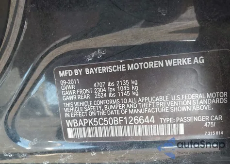 2011 BMW 328I xDrive из США, поврежденный, VIN WBAPK5C50BF126644